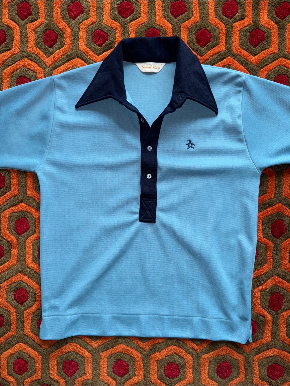MAKE OFFER! Vintage Penguin Munsingwear Grand Slam Blue Polo Navy Collar Men's L
